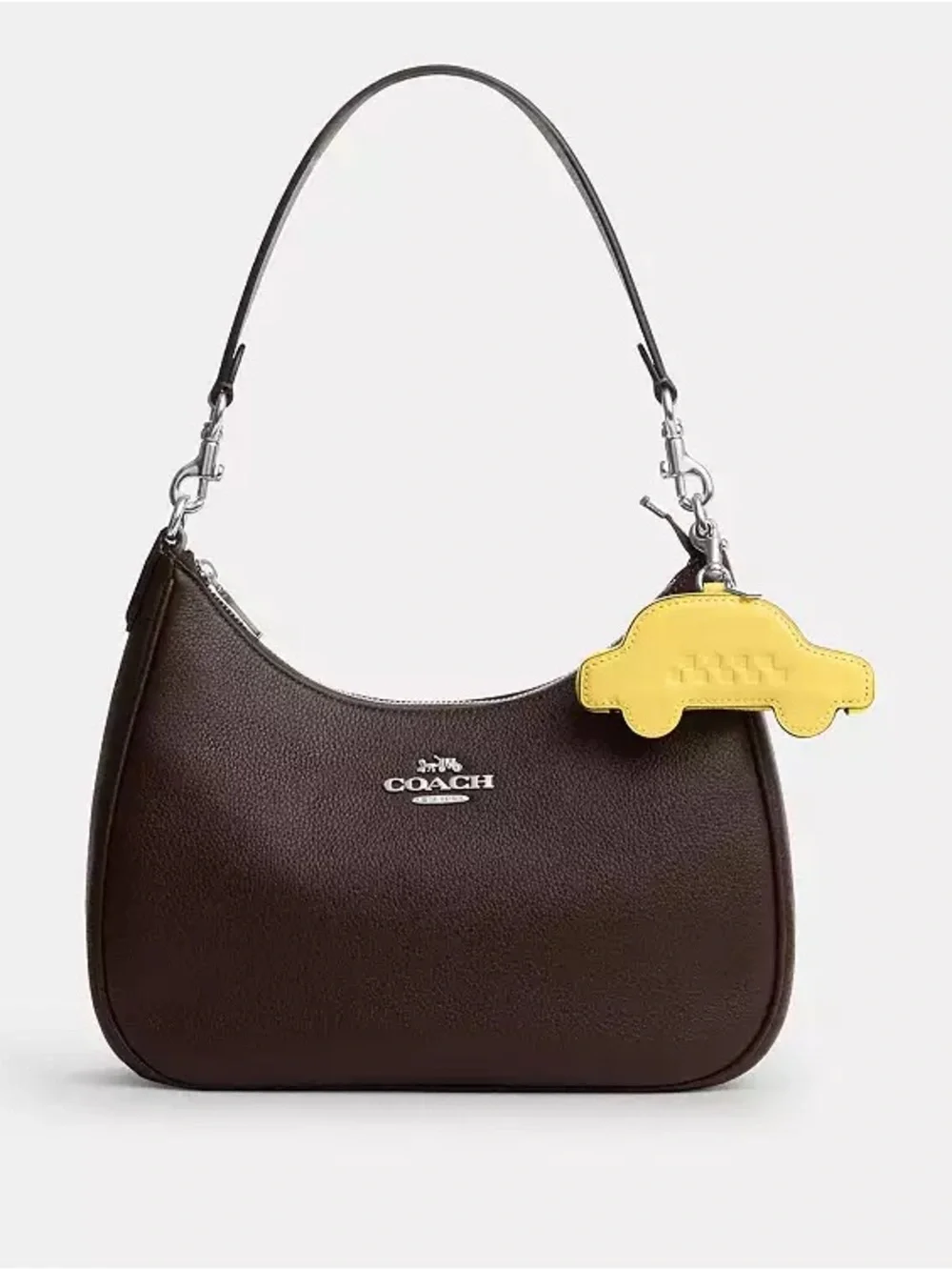 Coach Taxi Bag Charm Card Case Pouch Wallet in Silver/Yellow Smooth Leather NWT